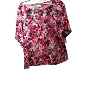 Liz Claiborne Pink and Red Boxy 3/4 Sleeve Blouse